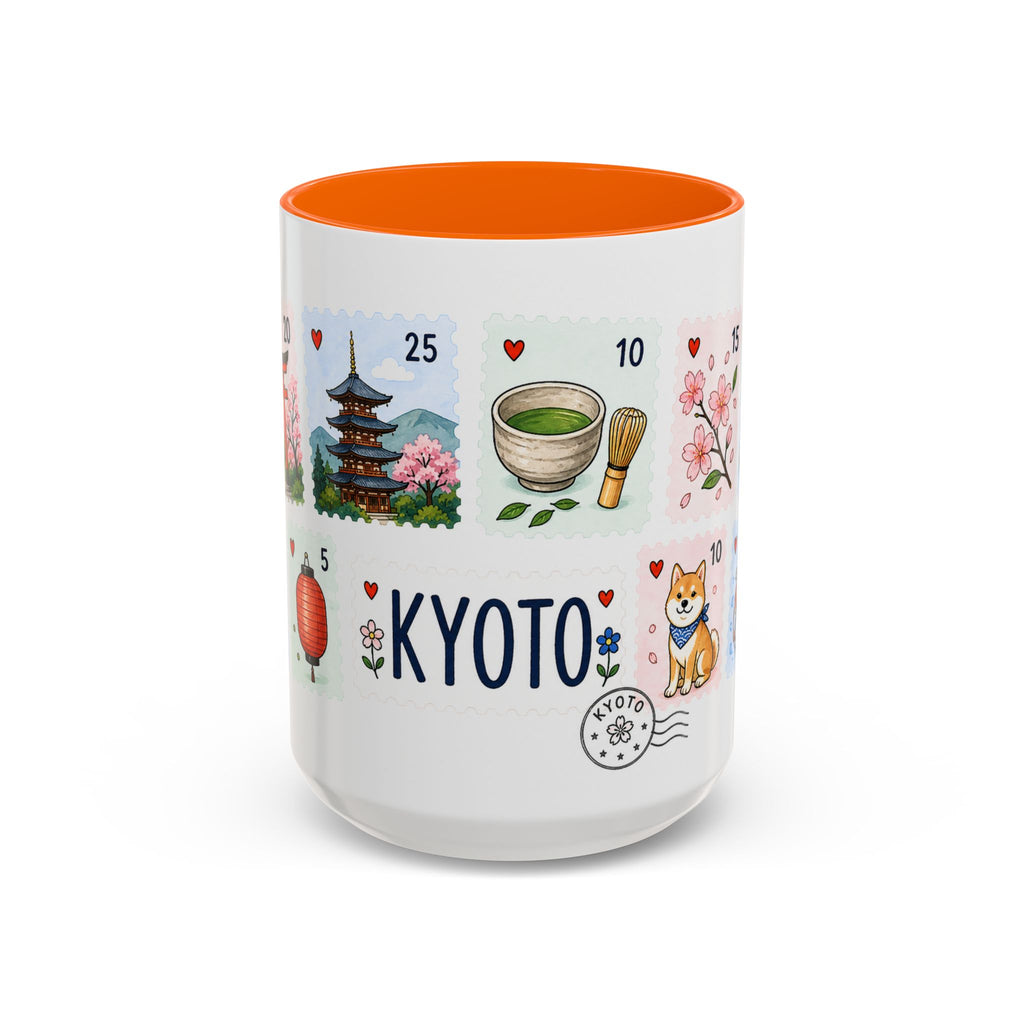 Kyoto Coffee Mug | Postage Stamp Collage Mug | Travel Souvenir Accent Cup 11oz 15oz