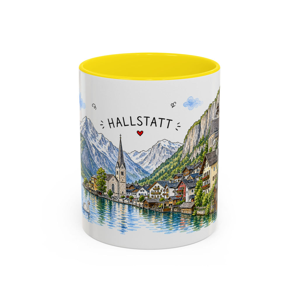Hallstatt Illustrated Travel Mug | Austria Souvenir Accent Coffee Mug | 11oz 15oz Ceramic Cup