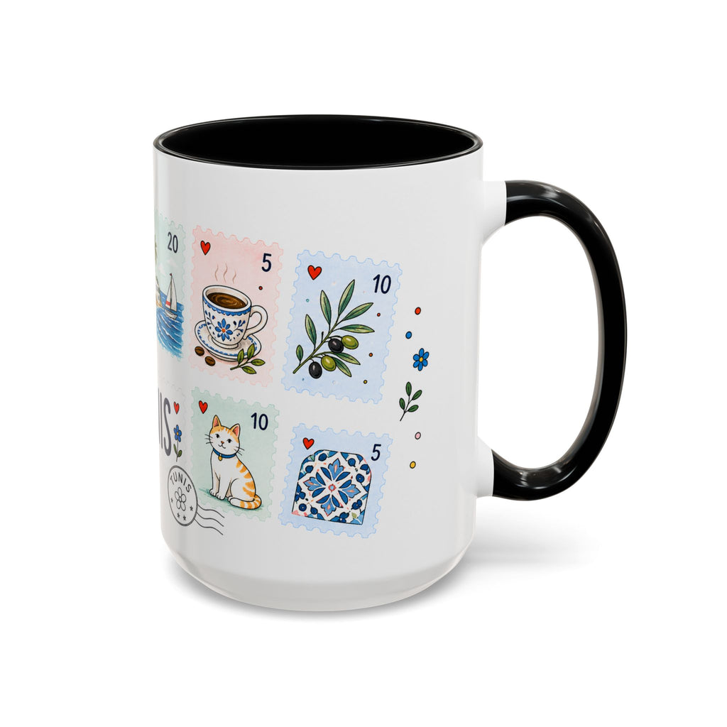 Tunis Coffee Mug | Postage Stamp Collage Mug | Travel Souvenir Accent Cup 11oz 15oz