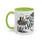 Scottish Highlands Coffee Mug | Travel Destination Souvenir Gift | Accent Color Ceramic 11oz 15oz