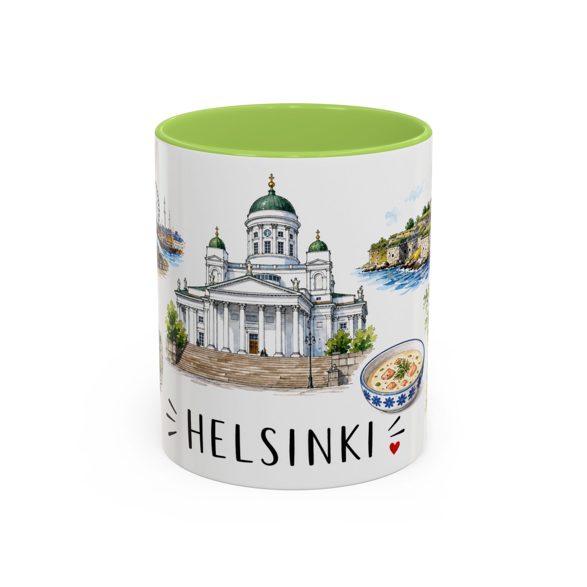 Helsinki Illustrated Travel Mug | City Souvenir Accent Coffee Mug | 11oz 15oz Ceramic Cup