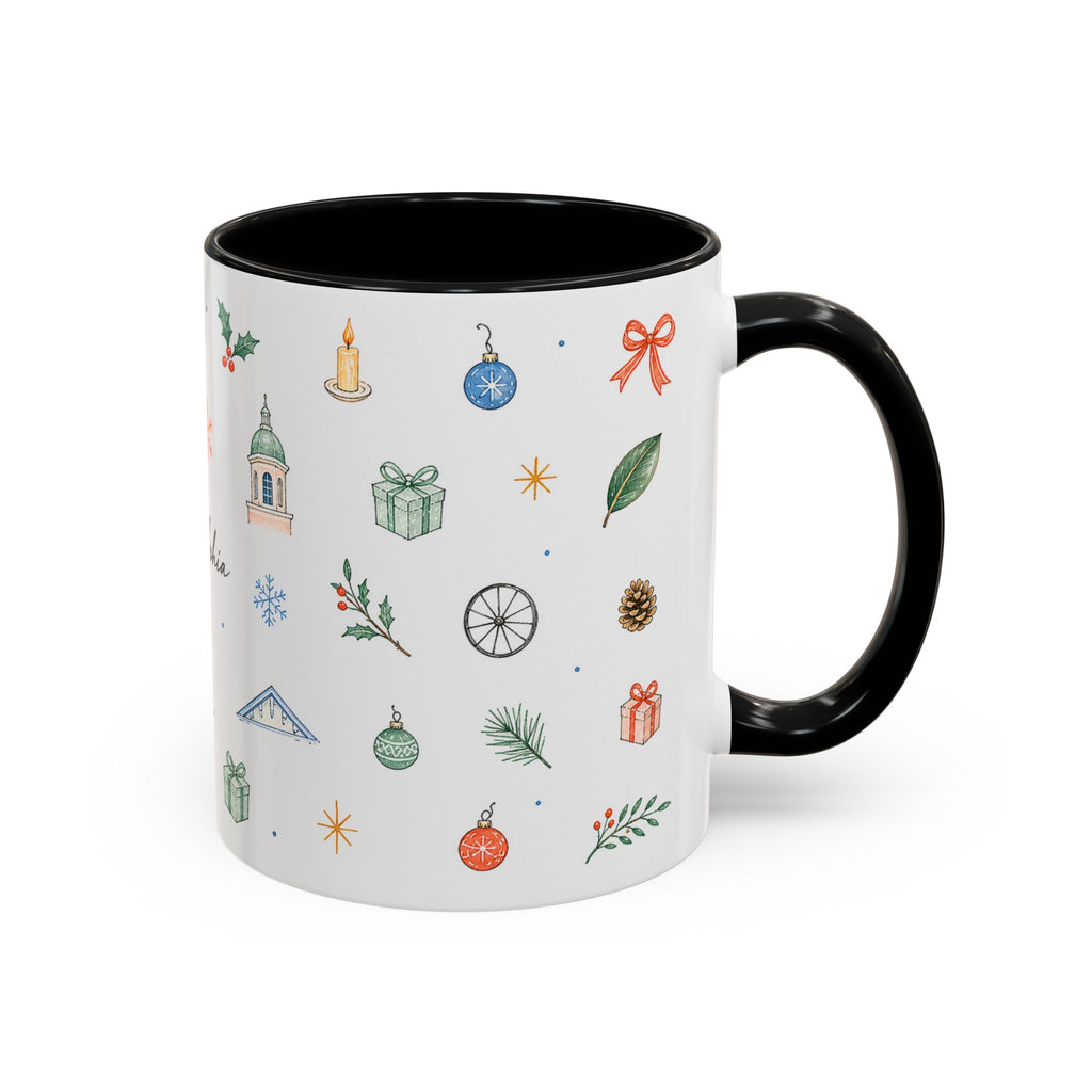 Philadelphia Christmas Mug | Watercolor Travel Souvenir | Holiday Gift | Accent Ceramic Coffee Cup 11oz 15oz