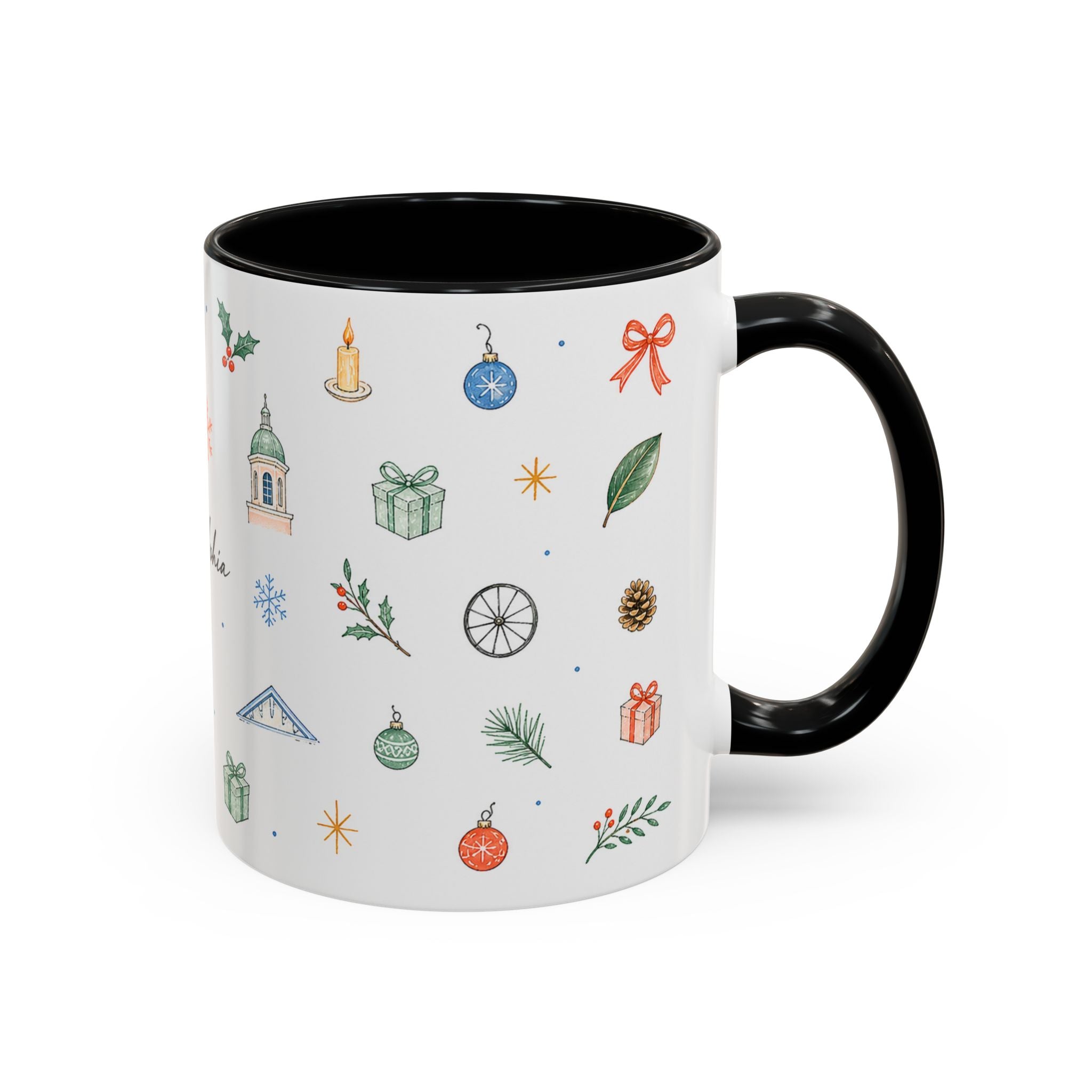 Philadelphia Christmas Mug | Watercolor Travel Souvenir | Holiday Gift | Accent Ceramic Coffee Cup 11oz 15oz