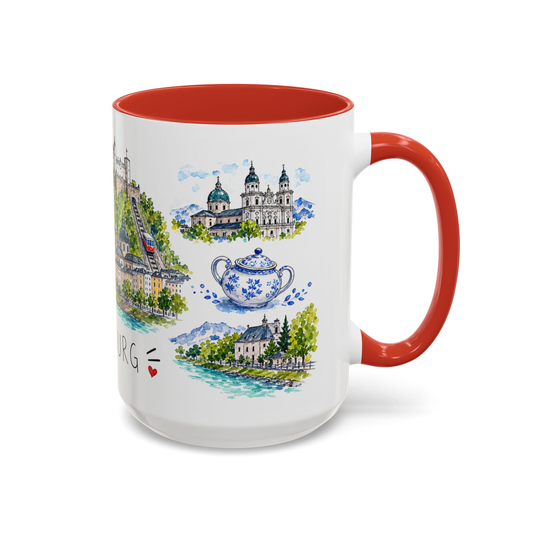 Salzburg Illustrated Travel Mug | City Souvenir Accent Coffee Mug | 11oz 15oz Ceramic Cup