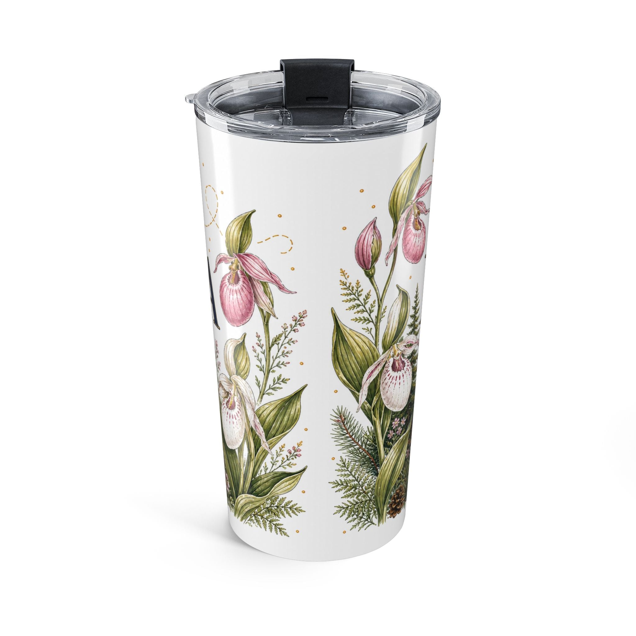 Minnesota State Flower 20oz Tumbler | Pink and White Lady Slipper Botanical State Flower Gift | Insulated Stainless Steel Travel Cup