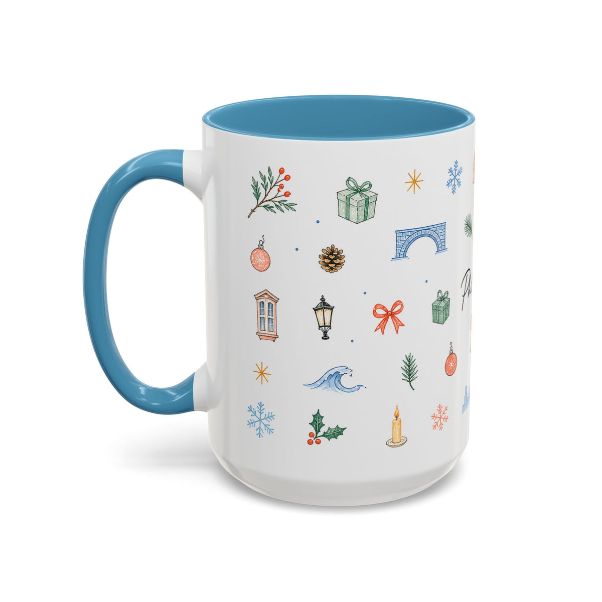 Philadelphia Christmas Mug | Watercolor Travel Souvenir | Holiday Gift | Accent Ceramic Coffee Cup 11oz 15oz