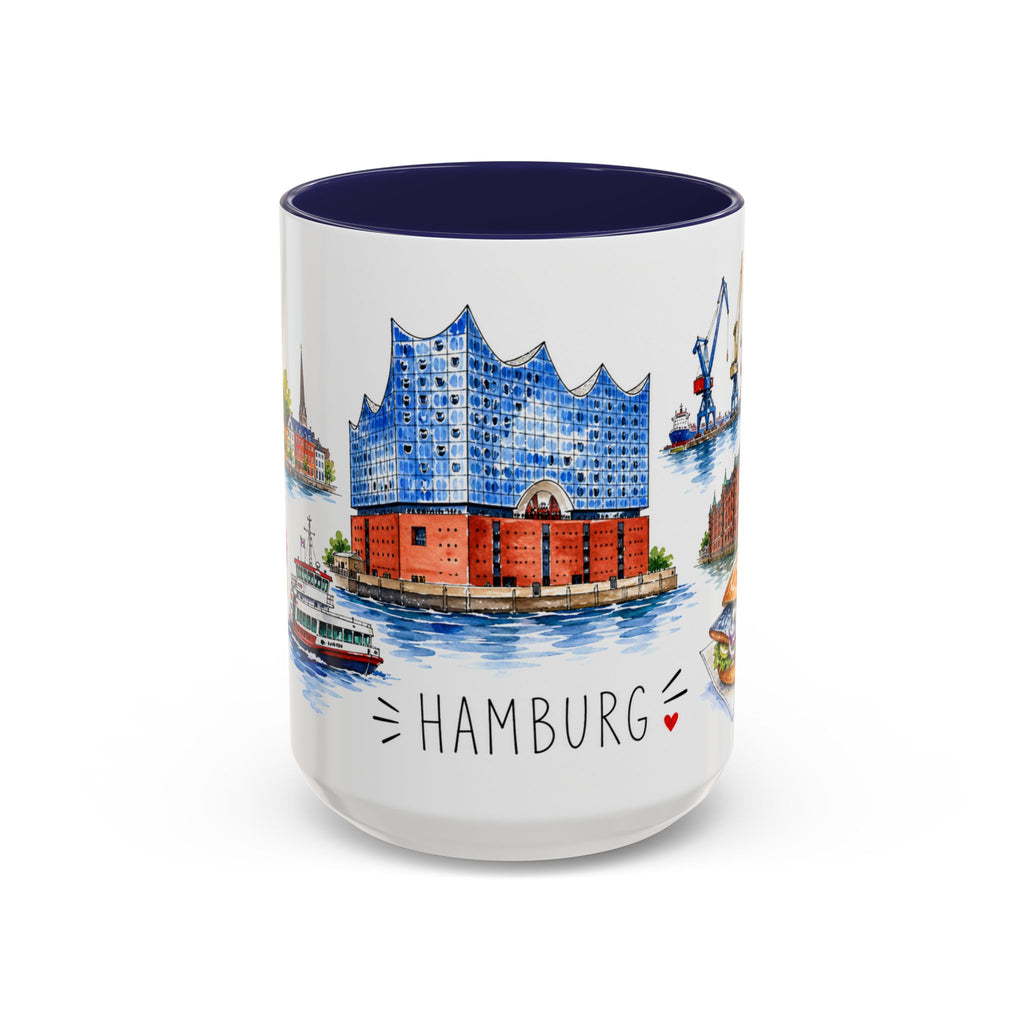 Hamburg Illustrated Travel Mug | City Souvenir Accent Coffee Mug | 11oz 15oz Ceramic Cup