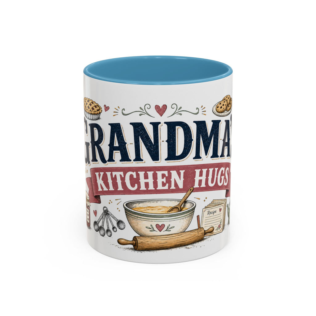Grandma's Kitchen Hugs Coffee Mug | Gift From Grandkids | Accent Color Ceramic 11oz 15oz