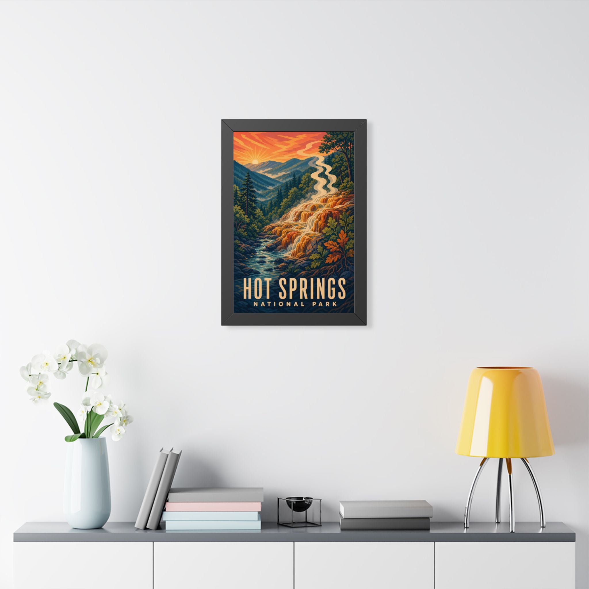 Hot Springs National Park Framed Poster | Vintage Travel Wall Art | Black Walnut White Frame | 16x24 20x30