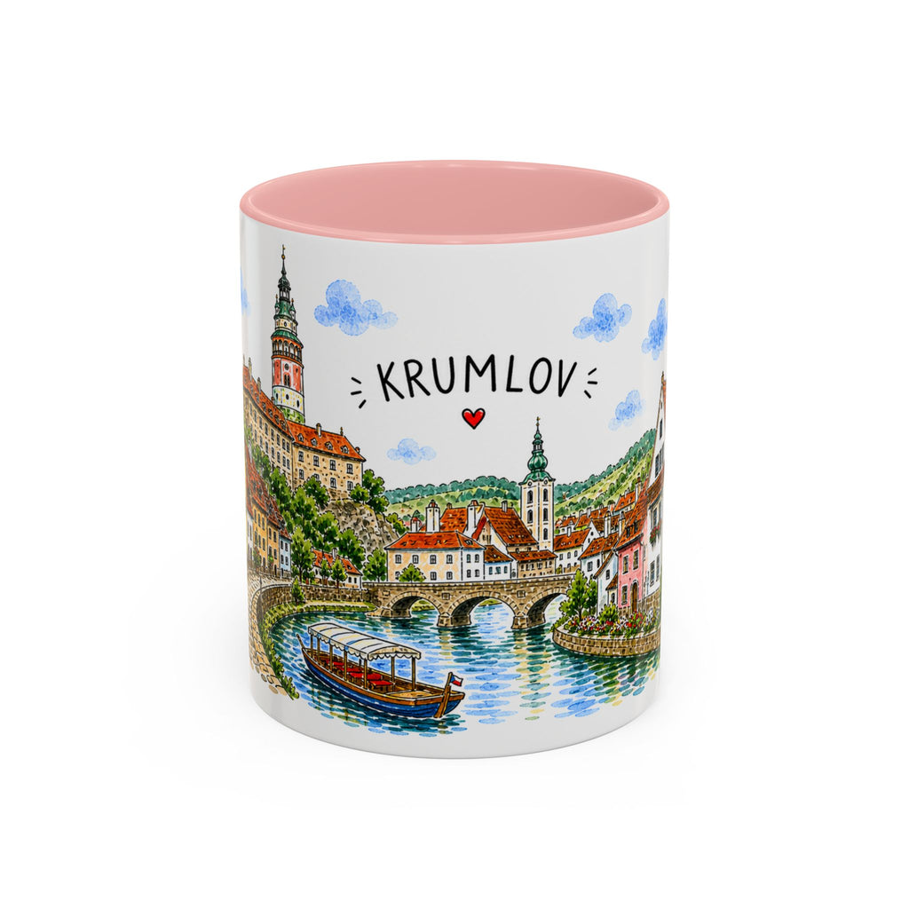 Cesky Krumlov Illustrated Travel Mug | Czechia Souvenir Accent Coffee Mug | 11oz 15oz Ceramic Cup