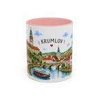 Cesky Krumlov Illustrated Travel Mug | Czechia Souvenir Accent Coffee Mug | 11oz 15oz Ceramic Cup