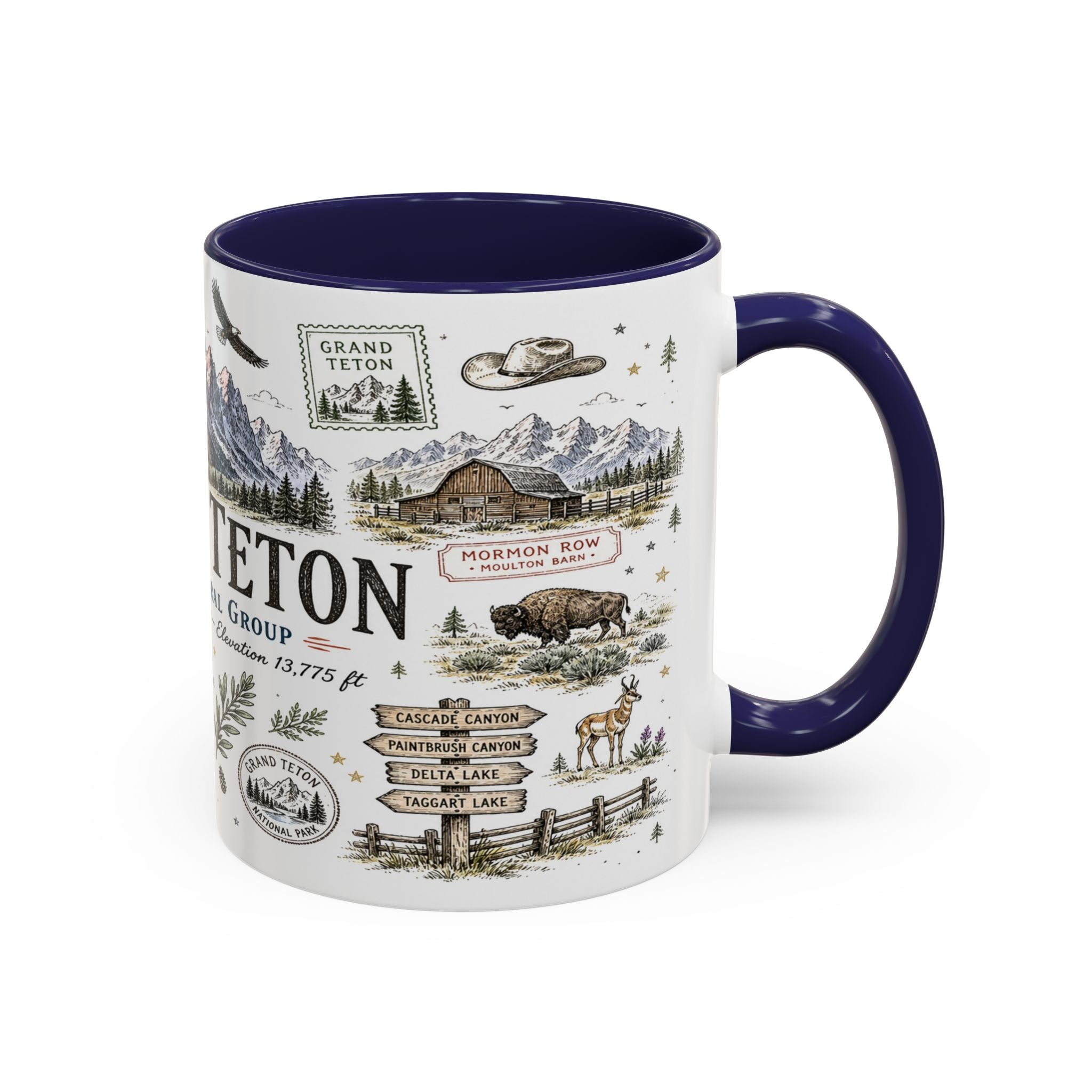 Grand Teton Coffee Mug | National Park Hiking Wyoming Gift | Accent Color Ceramic 11oz 15oz