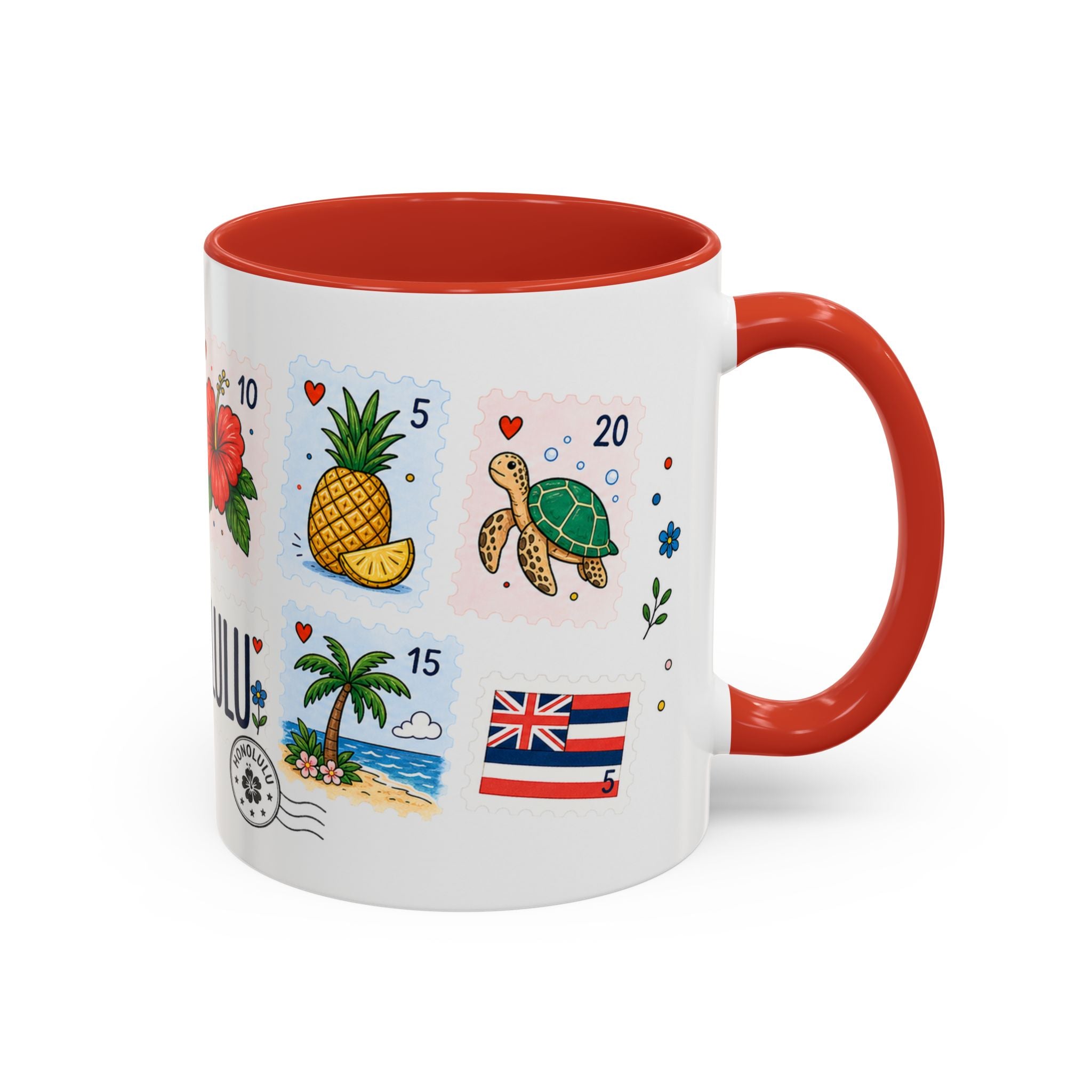 Honolulu Coffee Mug | Postage Stamp Collage Mug | Travel Souvenir Accent Cup 11oz 15oz
