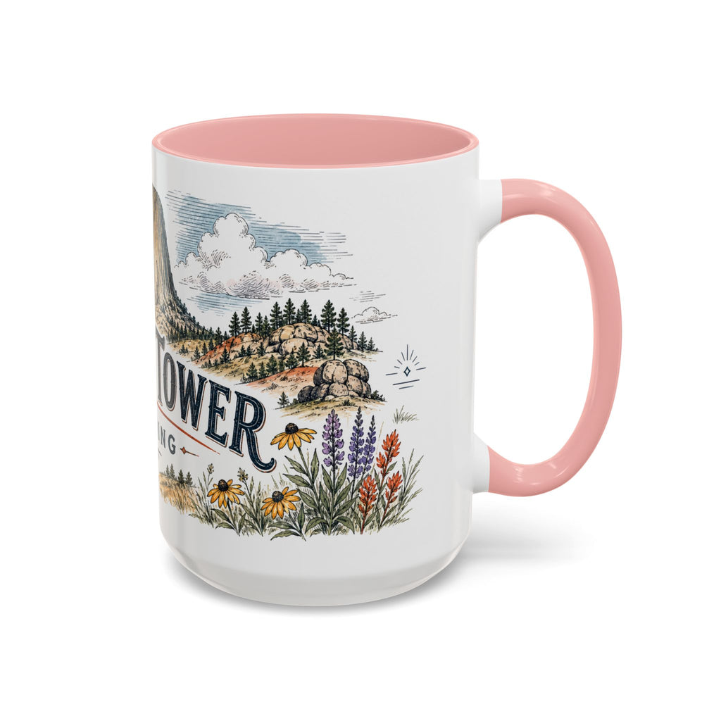 Devils Tower Mug, Wyoming Travel Souvenir, Bucket List Gift, Accent Ceramic Coffee Mug 11oz 15oz