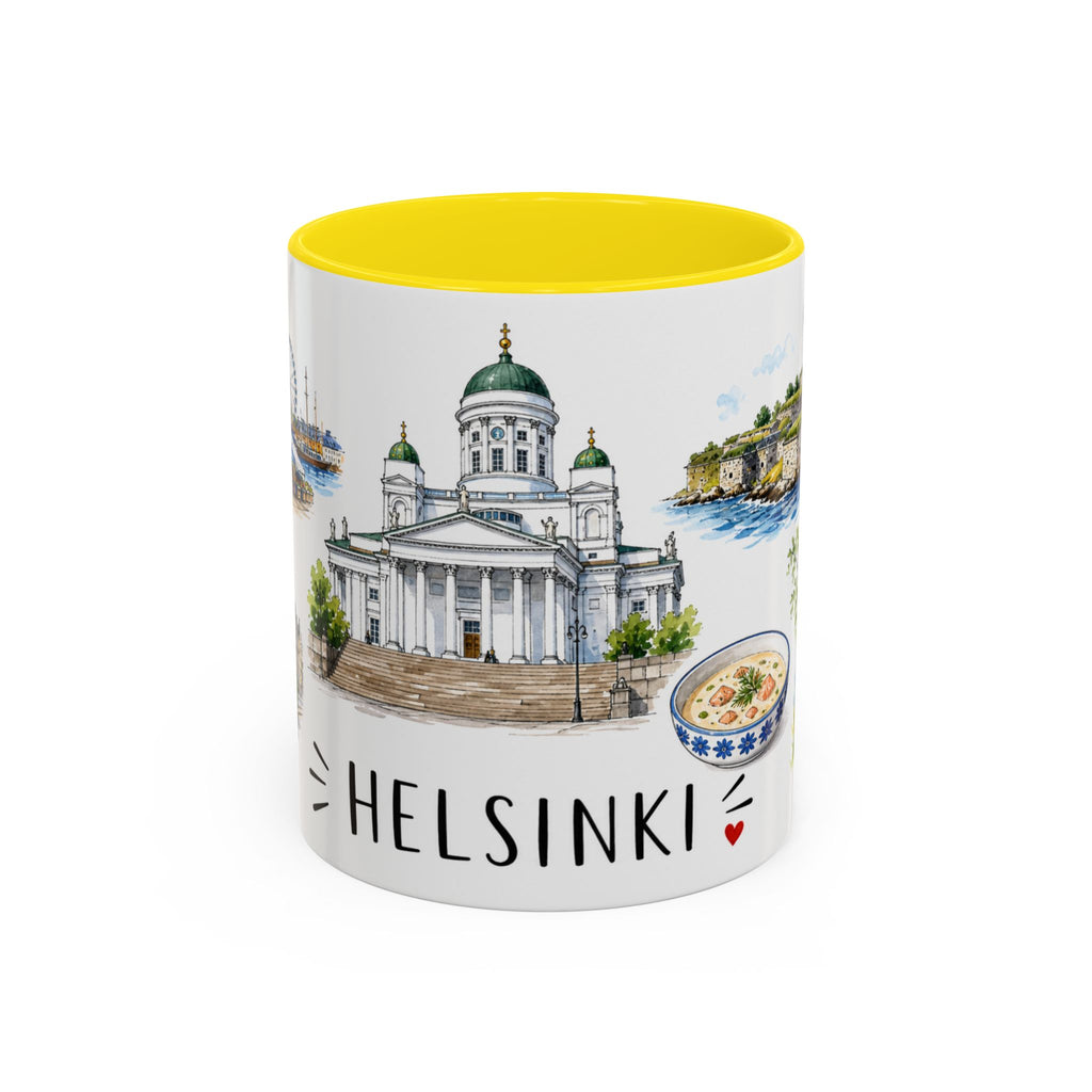Helsinki Illustrated Travel Mug | City Souvenir Accent Coffee Mug | 11oz 15oz Ceramic Cup
