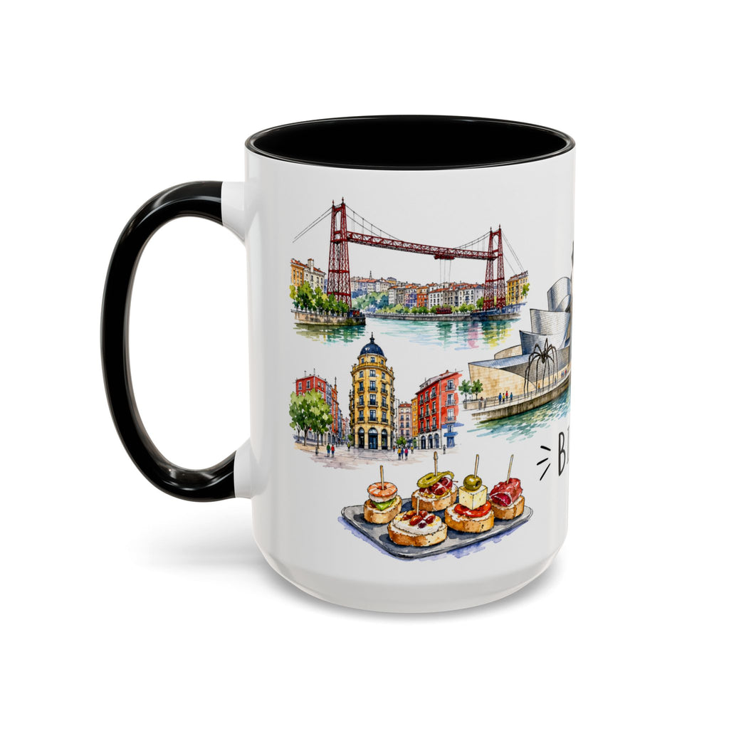Bilbao Illustrated Travel Mug | City Souvenir Accent Coffee Mug | 11oz 15oz Ceramic Cup
