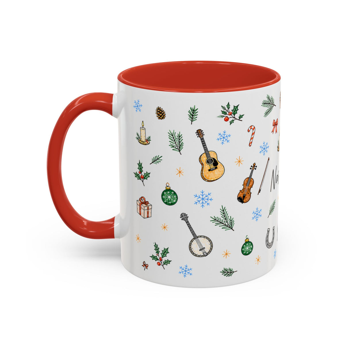 Nashville Christmas Mug | Watercolor City Souvenir, Acoustic Guitar, Harmonica (11oz 15oz)