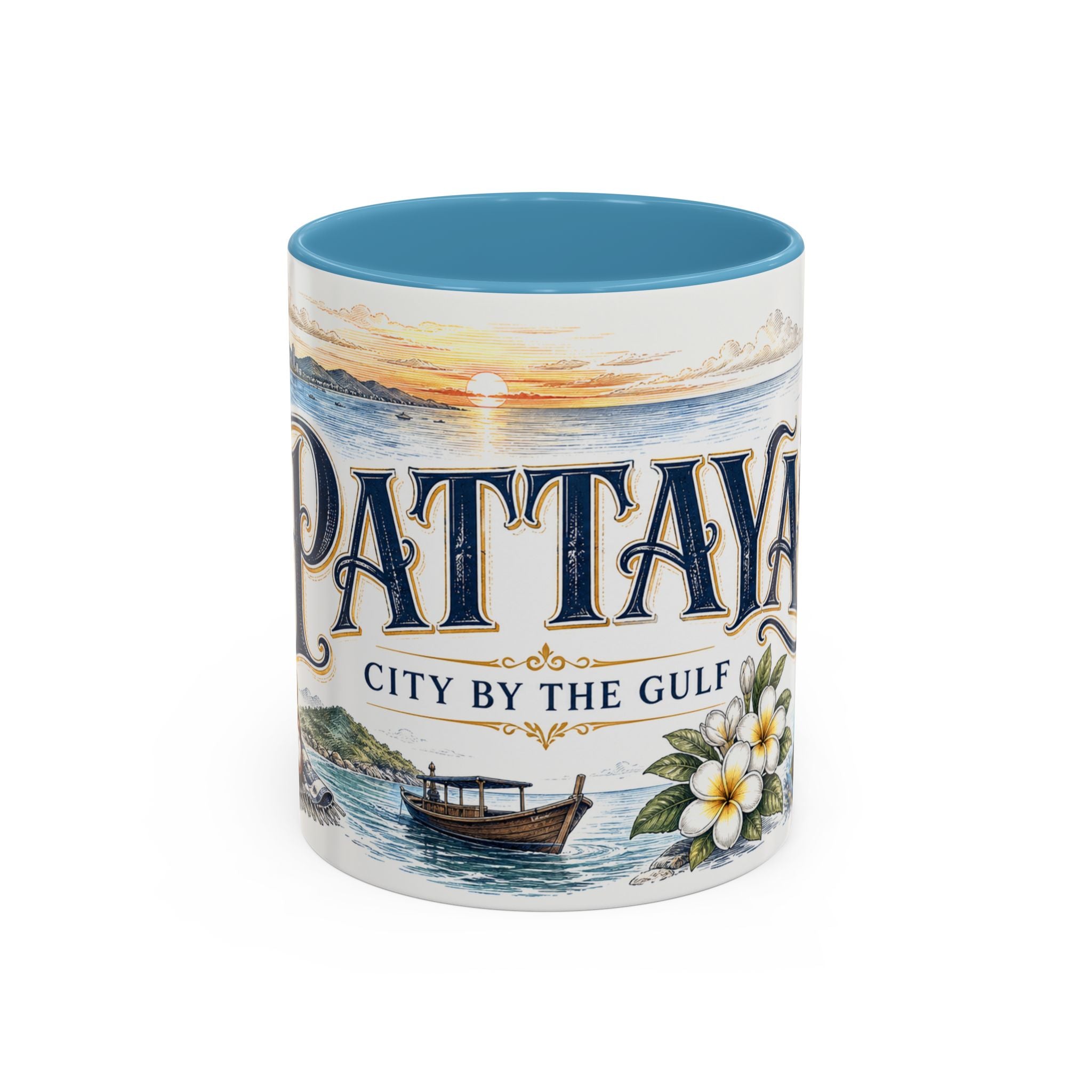 Pattaya Coffee Mug | Thailand Travel Souvenir | Vintage Illustrated City Gift | 11 oz 15 oz Accent Mug