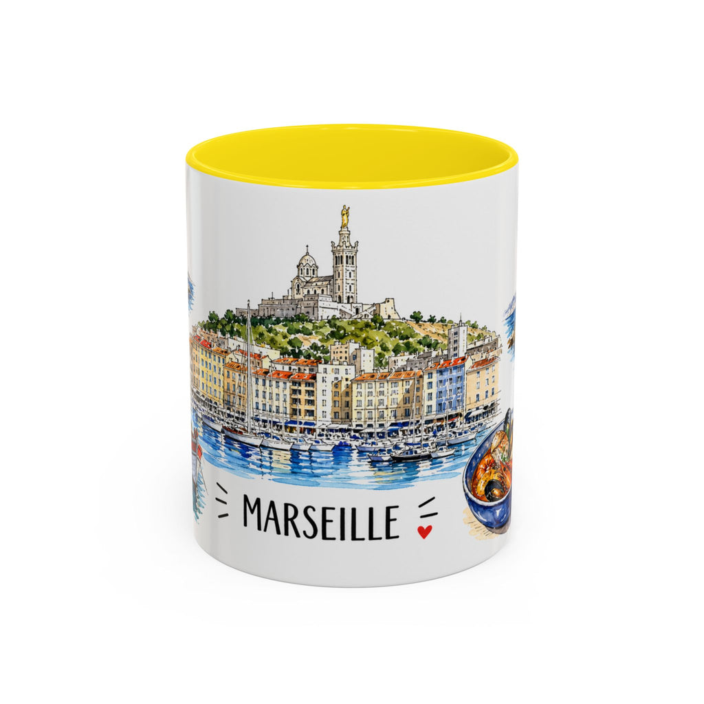 Marseille Illustrated Travel Mug | City Souvenir Accent Coffee Mug | 11oz 15oz Ceramic Cup