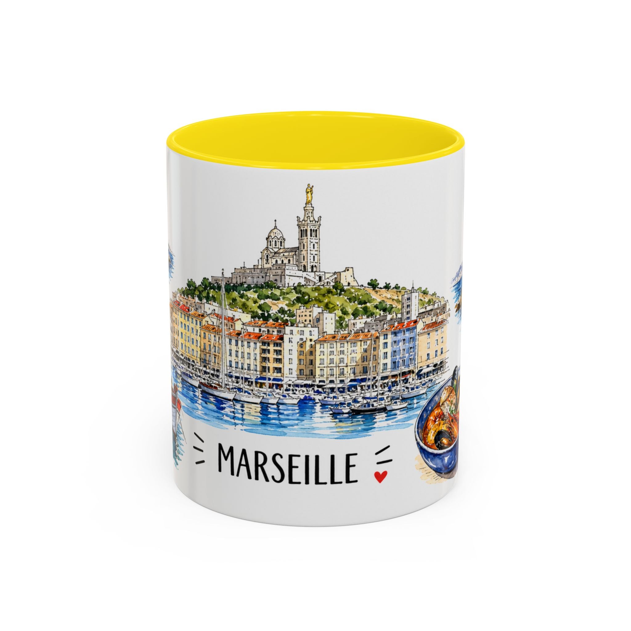 Marseille Illustrated Travel Mug | City Souvenir Accent Coffee Mug | 11oz 15oz Ceramic Cup