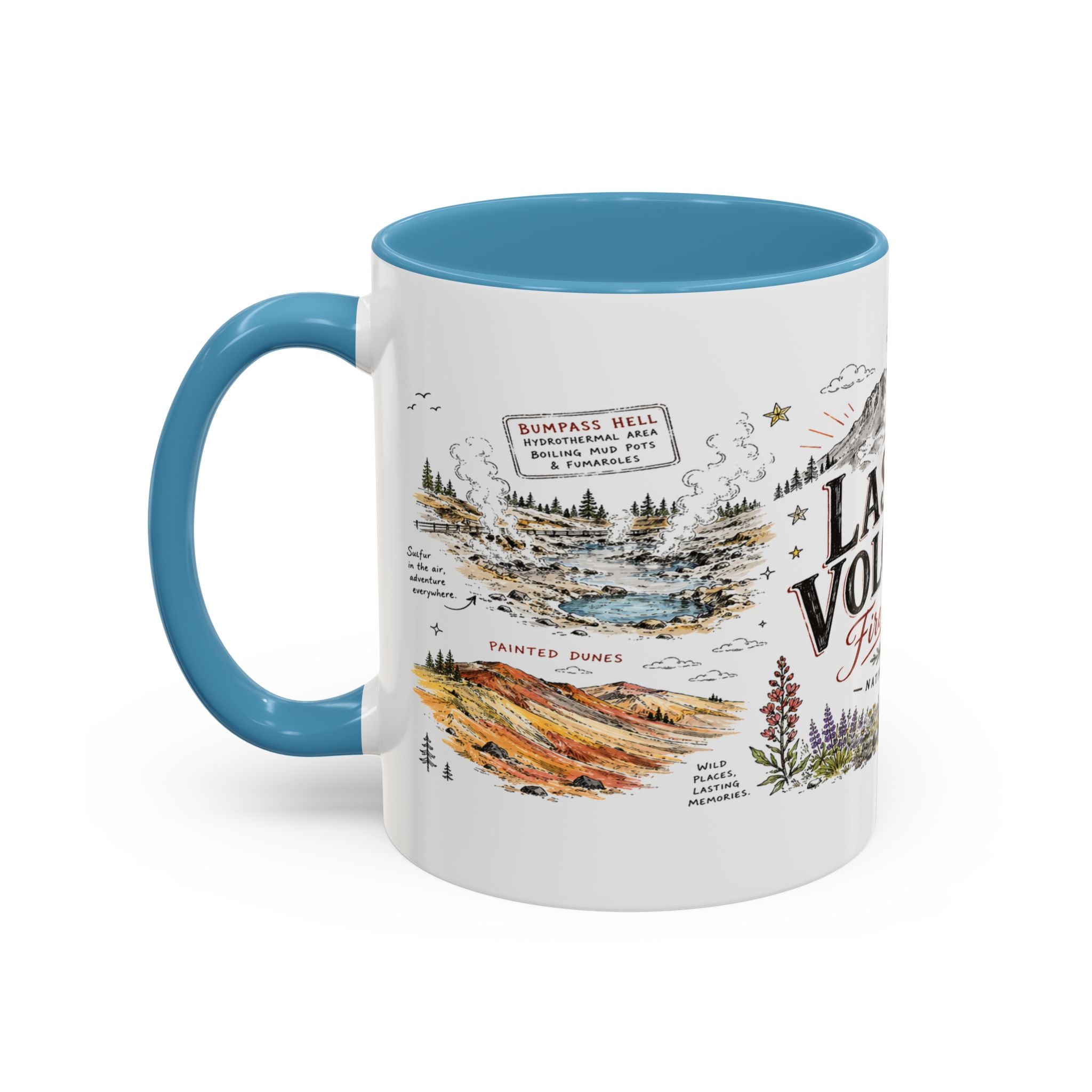 Lassen Volcanic National Park Coffee Mug | California Volcano Geothermal Hiking Gift | Accent Color Ceramic 11oz 15oz