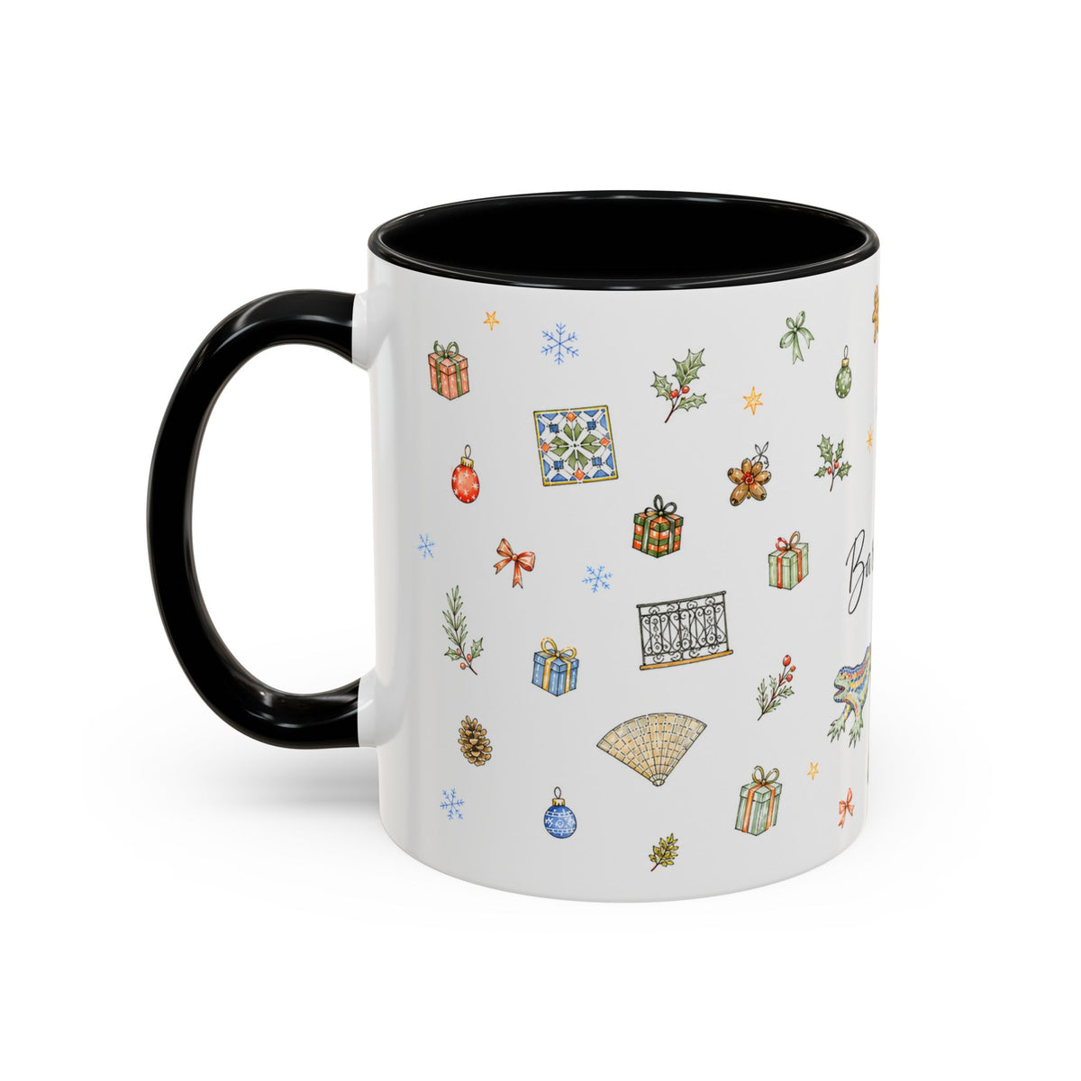Barcelona Christmas Mug | Watercolor City Souvenir, Ceramic Coffee Cup (11oz/15oz)