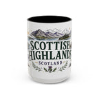Scottish Highlands Coffee Mug | Travel Destination Souvenir Gift | Accent Color Ceramic 11oz 15oz