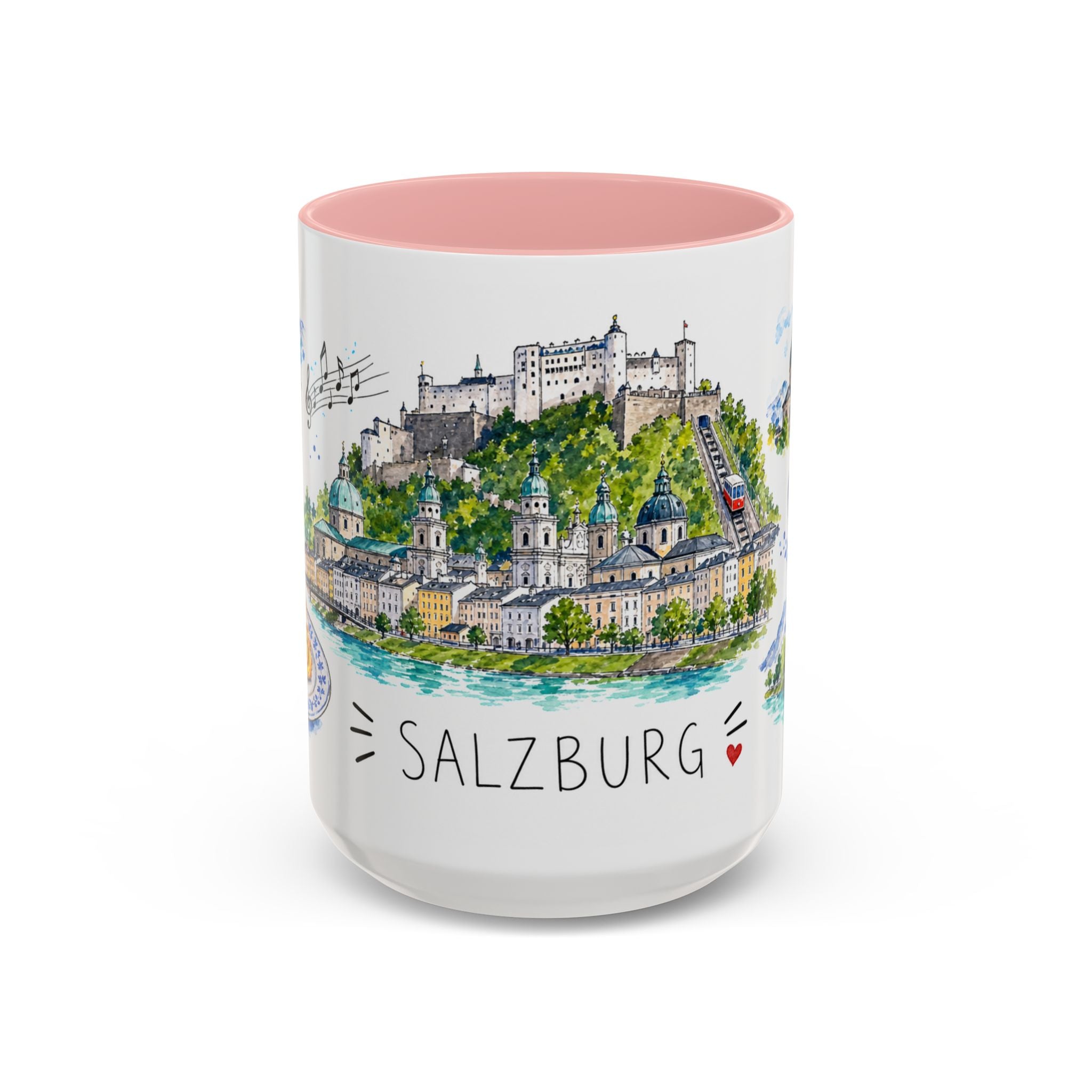 Salzburg Illustrated Travel Mug | City Souvenir Accent Coffee Mug | 11oz 15oz Ceramic Cup