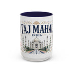 Taj Mahal Coffee Mug | Travel Destination Souvenir Gift | Accent Color Ceramic 11oz 15oz
