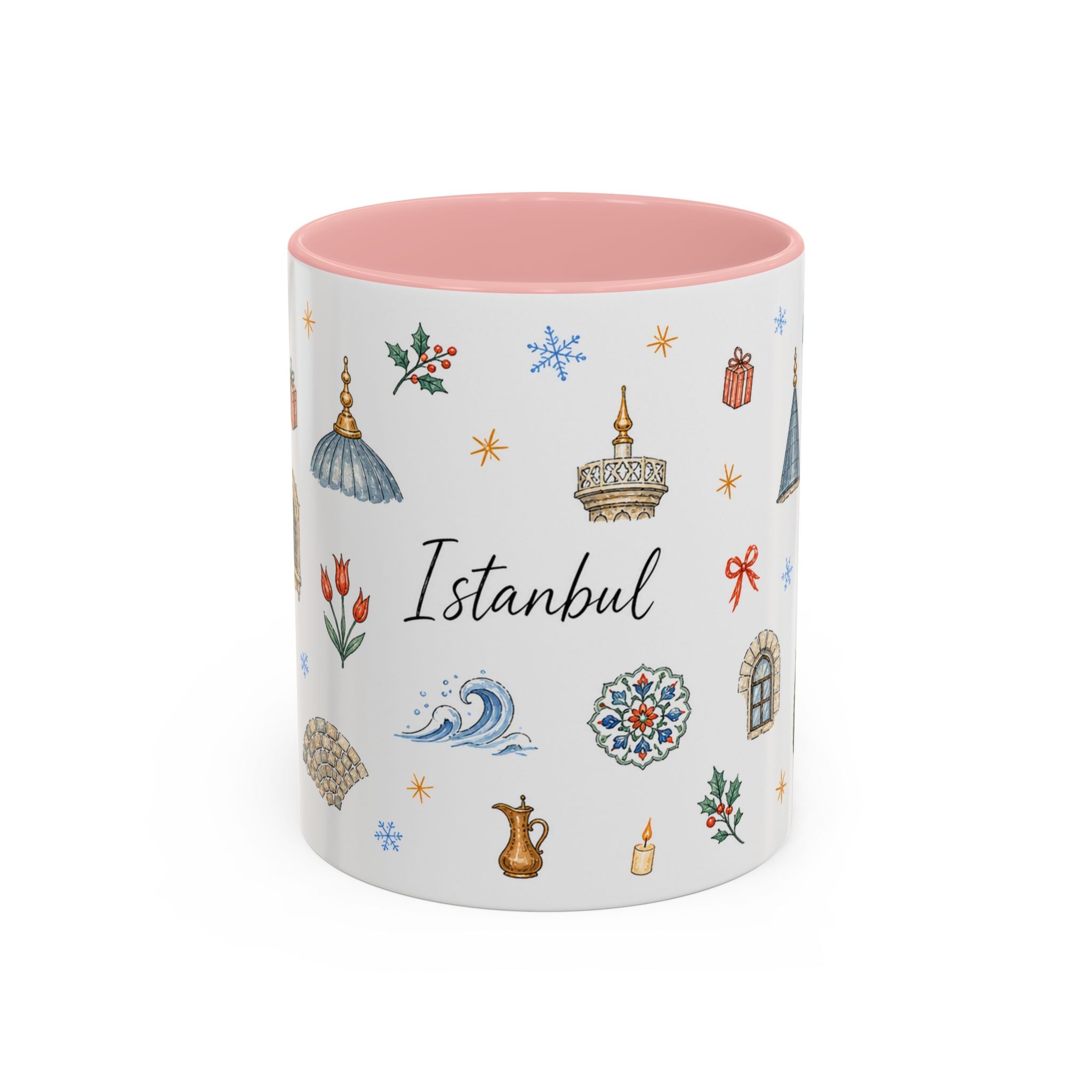 Istanbul Christmas Mug | Watercolor Travel Souvenir | Holiday Gift | Accent Ceramic Coffee Cup 11oz 15oz