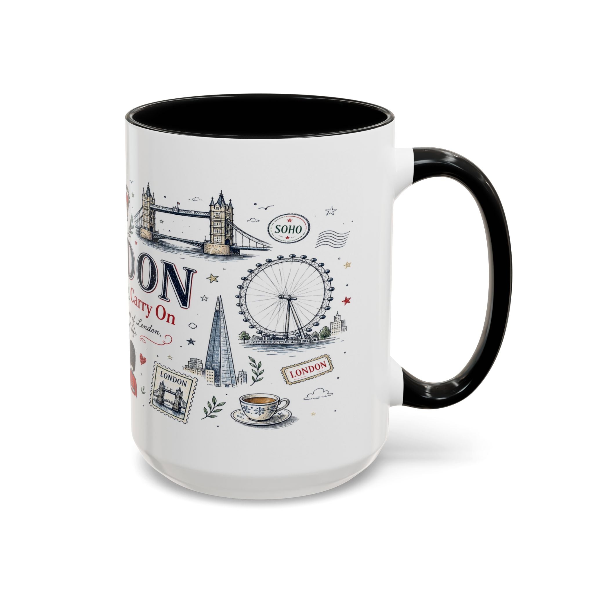 London Coffee Mug | England Souvenir Travel Gift | Accent Color Ceramic 11oz 15oz