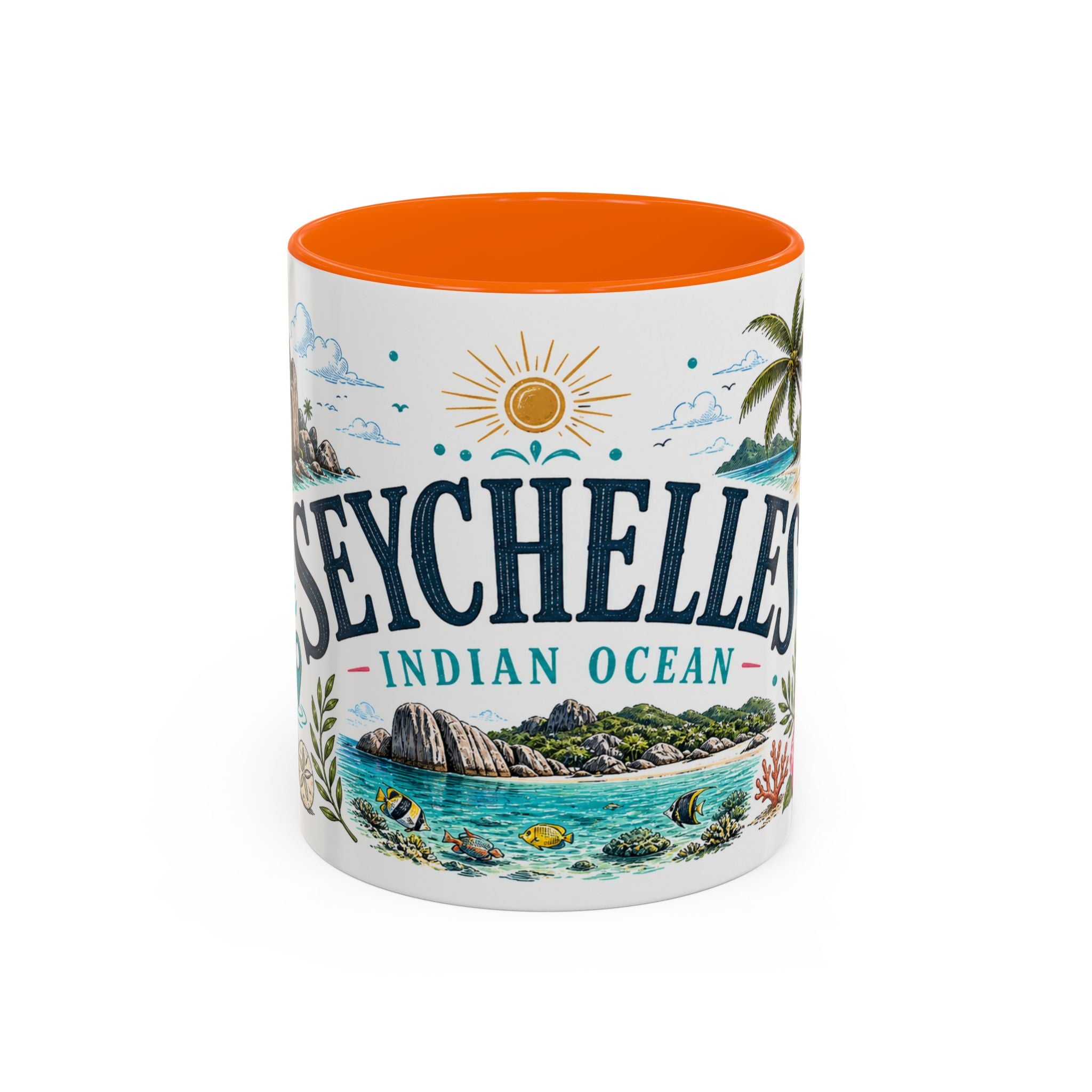 Seychelles Coffee Mug | Travel Destination Souvenir Gift | Accent Color Ceramic 11oz 15oz
