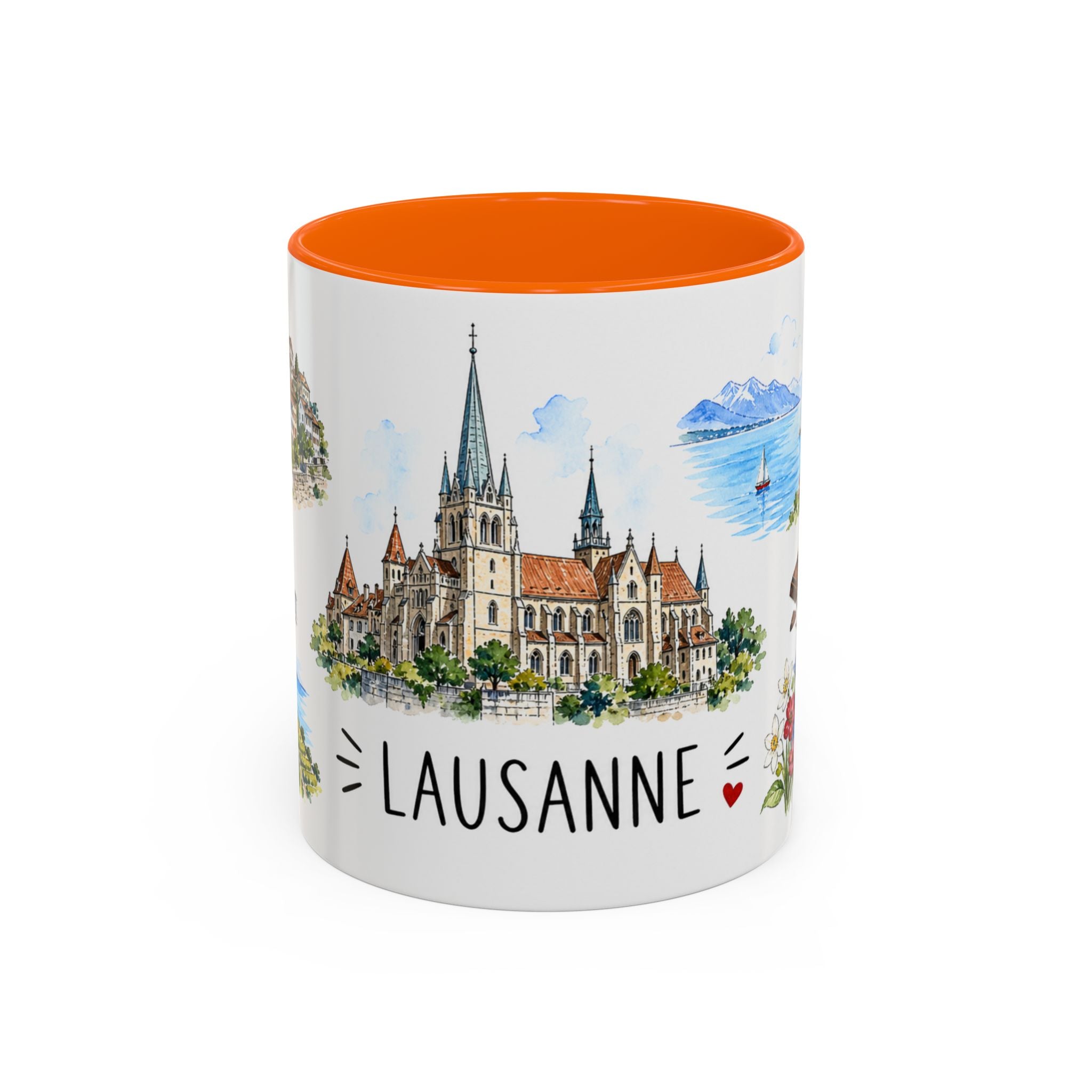 Lausanne Illustrated Travel Mug | City Souvenir Accent Coffee Mug | 11oz 15oz Ceramic Cup