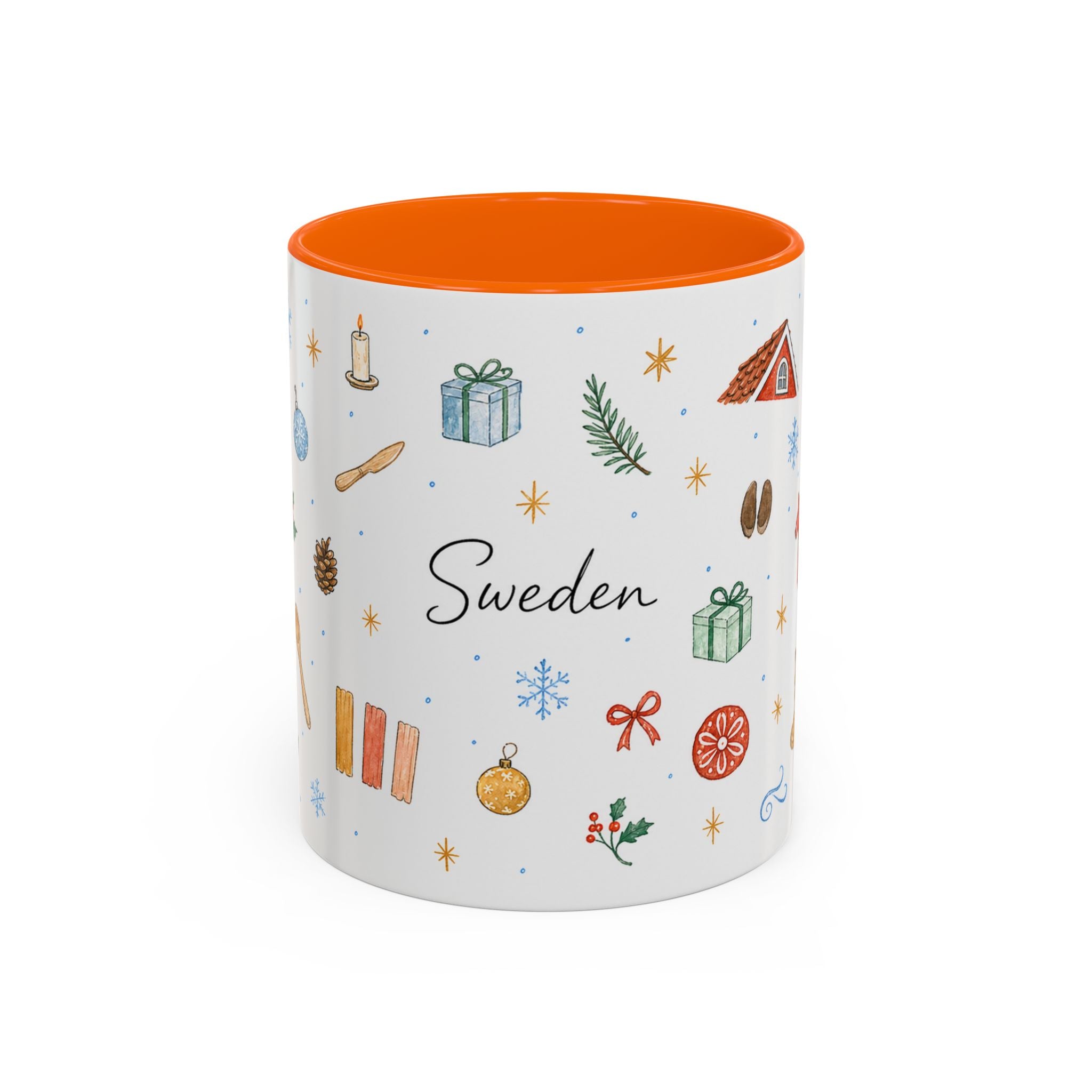 Sweden Christmas Mug | Watercolor Travel Souvenir | Holiday Gift | Accent Ceramic Coffee Cup 11oz 15oz