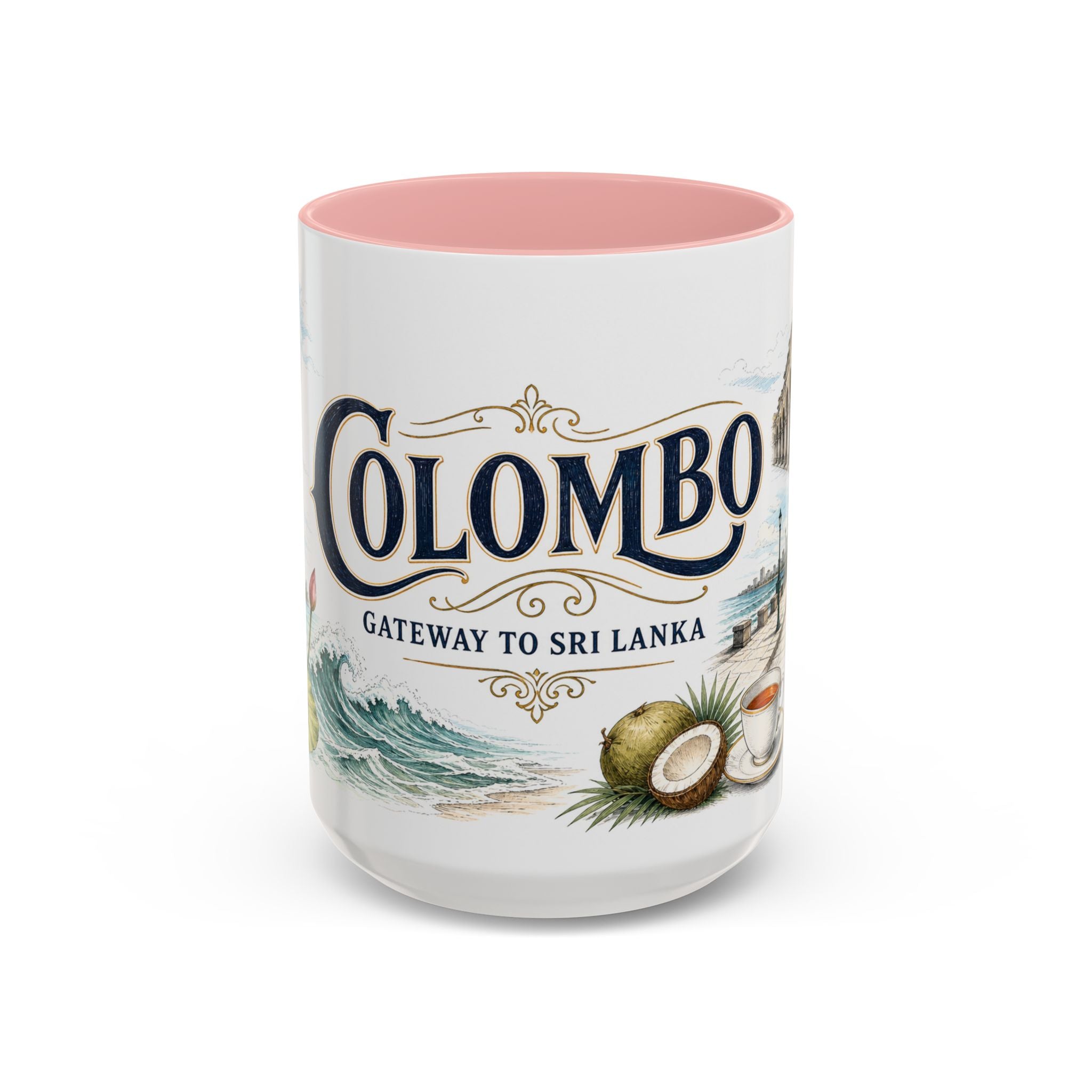 Colombo Coffee Mug | Sri Lanka Travel Souvenir | Vintage Illustrated City Gift | 11 oz 15 oz Accent Mug