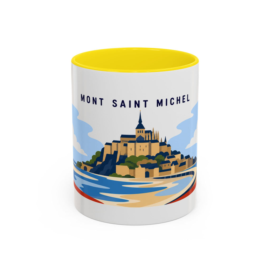 Mont Saint Michel Coffee Mug | Travel Destination Souvenir Gift | Accent Color Ceramic 11oz 15oz
