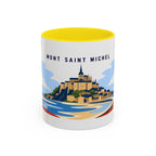 Mont Saint Michel Coffee Mug | Travel Destination Souvenir Gift | Accent Color Ceramic 11oz 15oz