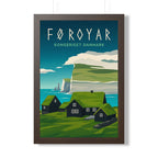 Faroe Islands Denmark Framed Poster | Vintage Travel Wall Art | Black Walnut White Frame | 16x24 20x30