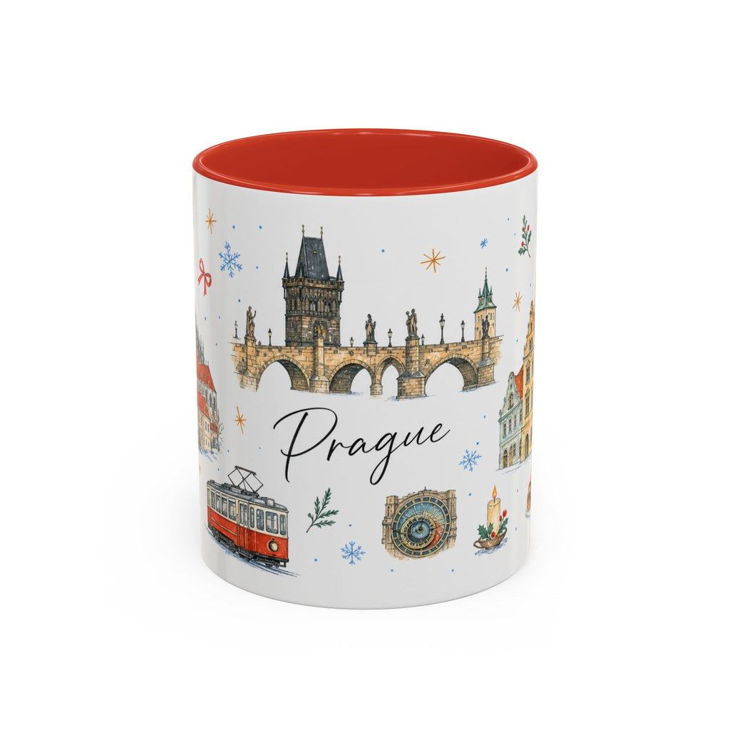 Prague Christmas Mug | Watercolor Travel Souvenir | Holiday Gift | Accent Ceramic Coffee Cup 11oz 15oz