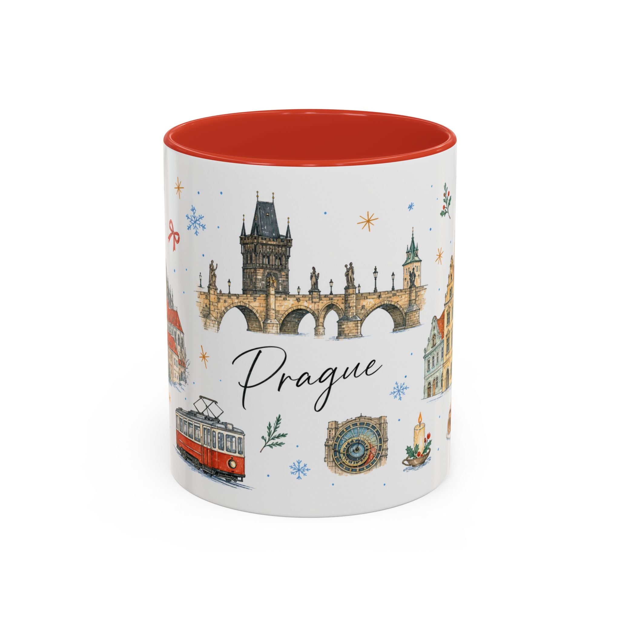 Prague Christmas Mug | Watercolor Travel Souvenir | Holiday Gift | Accent Ceramic Coffee Cup 11oz 15oz