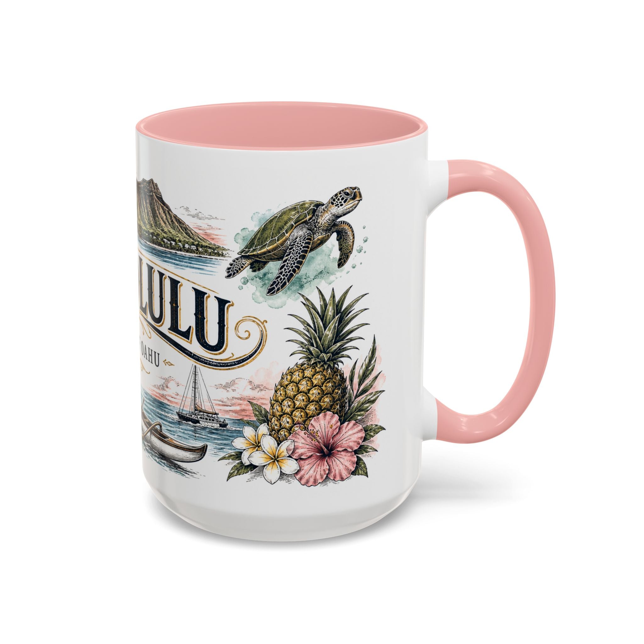 Honolulu Coffee Mug | United States Travel Souvenir | Vintage Illustrated City Gift | 11 oz 15 oz Accent Mug
