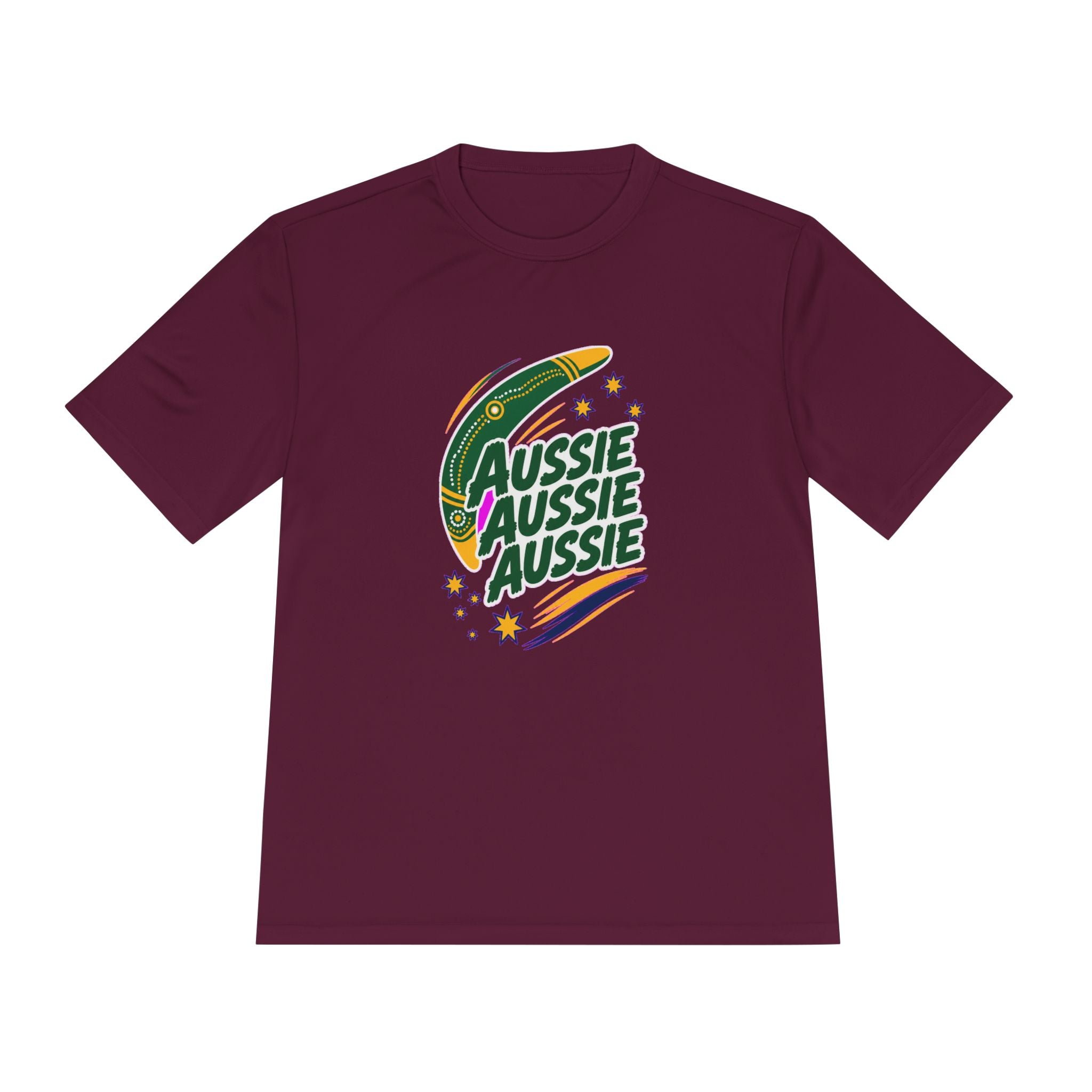 Australia Fan T-Shirt, Aussie Boomerang Design, Moisture Wicking Sport Tee