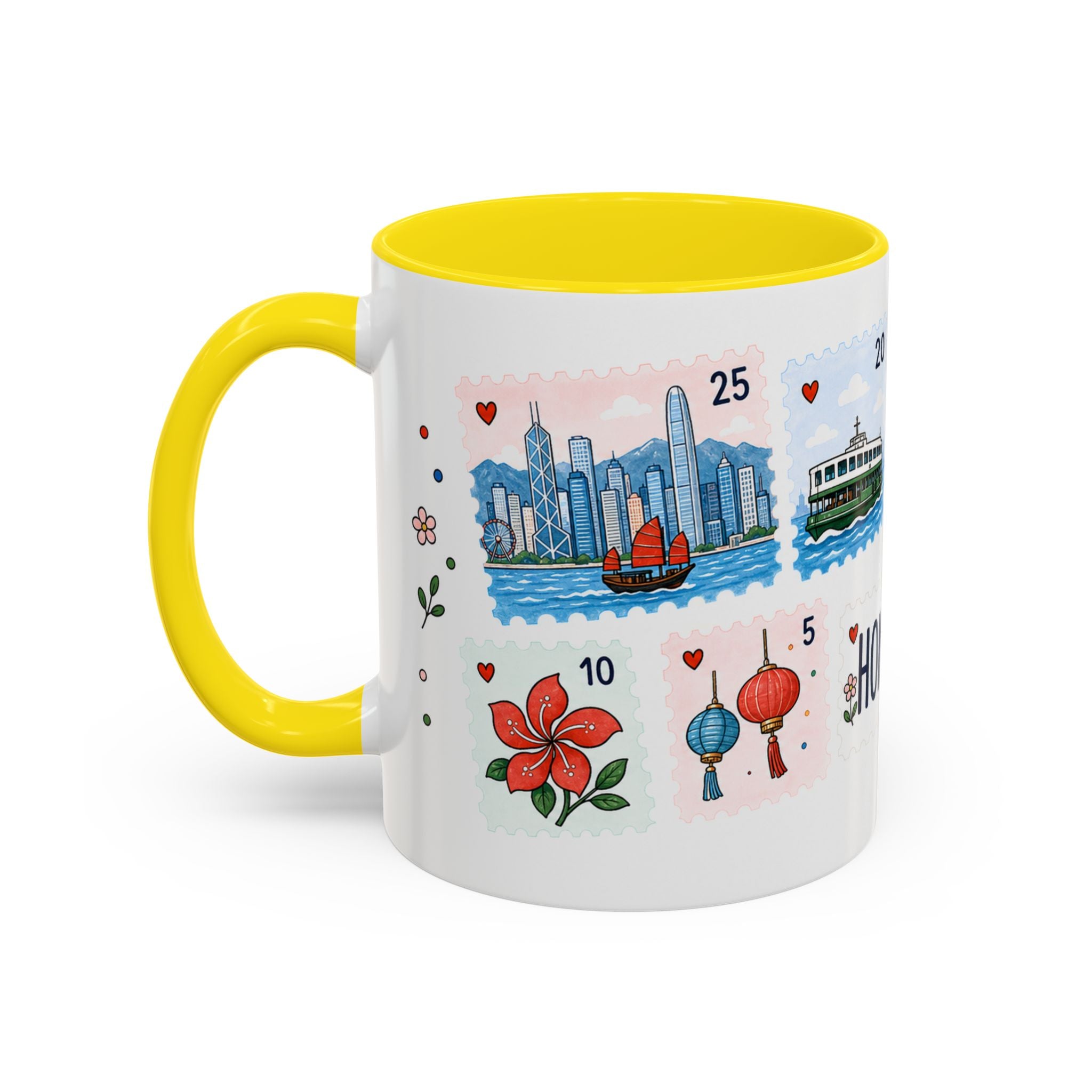Hong Kong Coffee Mug | Postage Stamp Collage Mug | Travel Souvenir Accent Cup 11oz 15oz