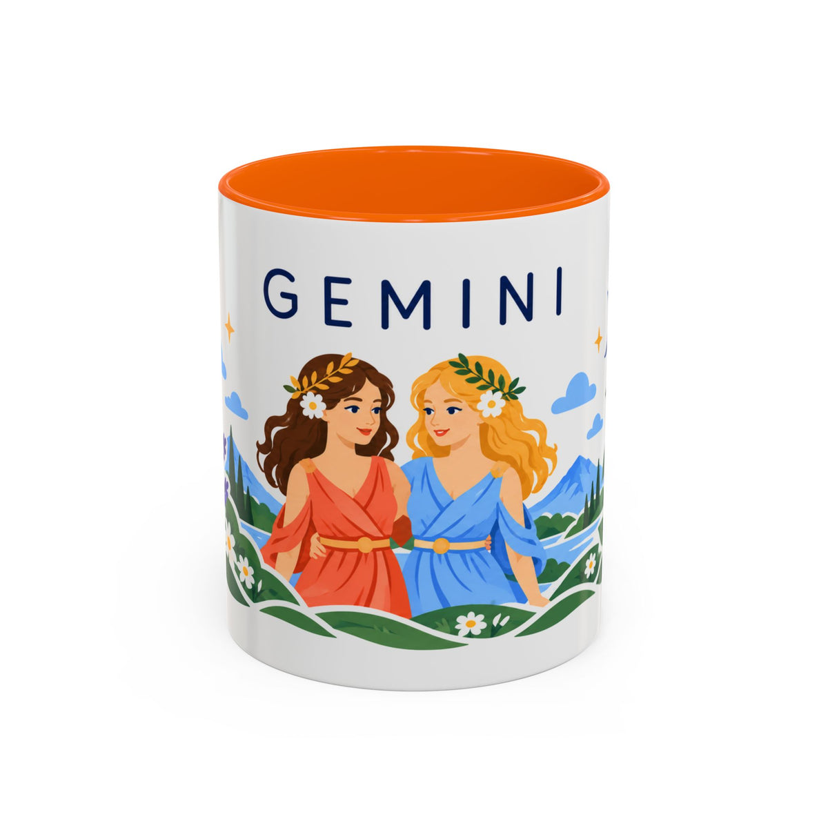 Gemini Zodiac Coffee Mug | Twins and Floral Design | Astrology Birthday Gift | 11 oz 15 oz Ceramic Accent Mug
