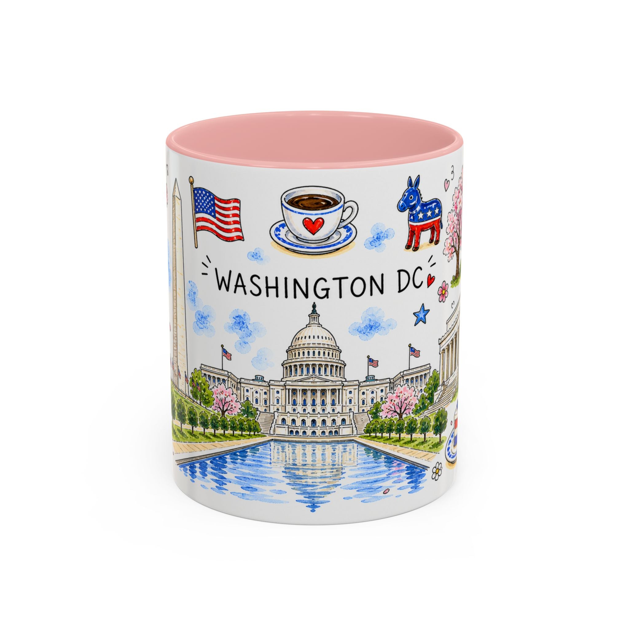 Washington DC Illustrated Travel Mug | City Souvenir Accent Coffee Mug | 11oz 15oz Ceramic Cup