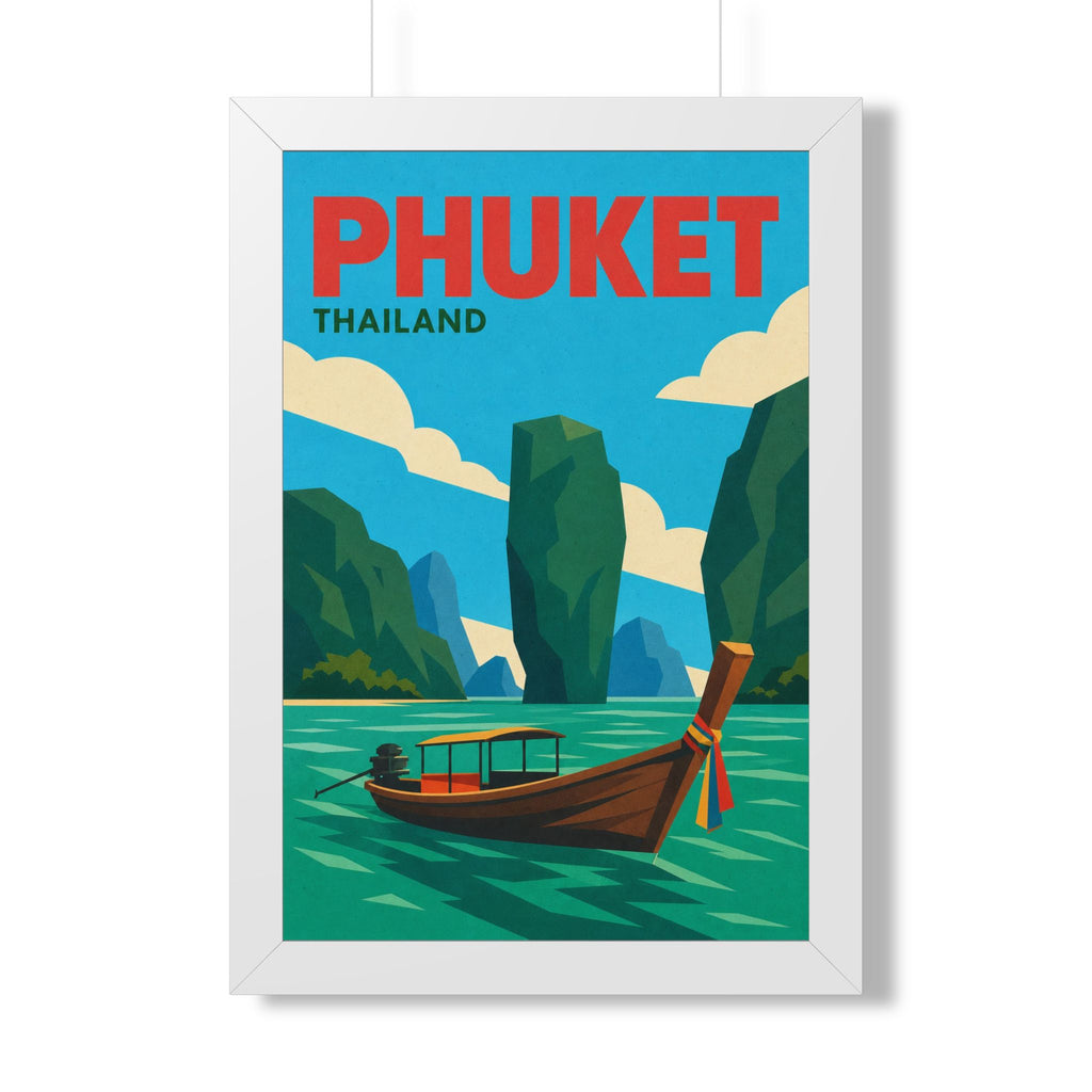 Phuket Thailand Framed Poster | Vintage Travel Wall Art | Black Walnut White Frame | 16x24 20x30