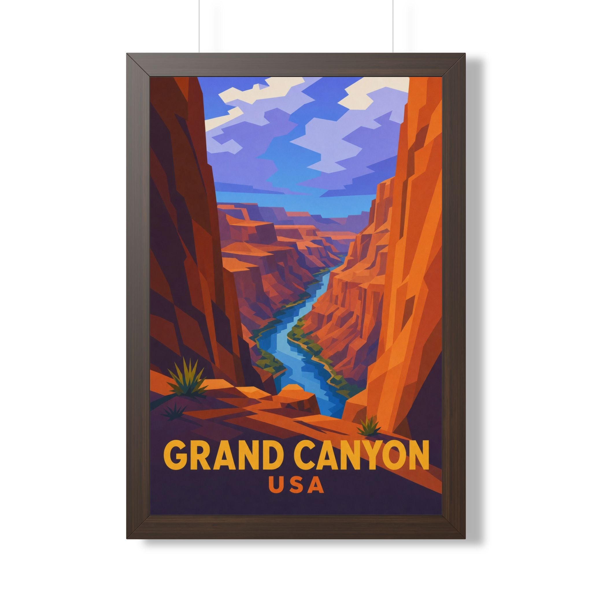 Grand Canyon United States Framed Poster | Vintage Travel Wall Art | Black Walnut White Frame | 16x24 20x30