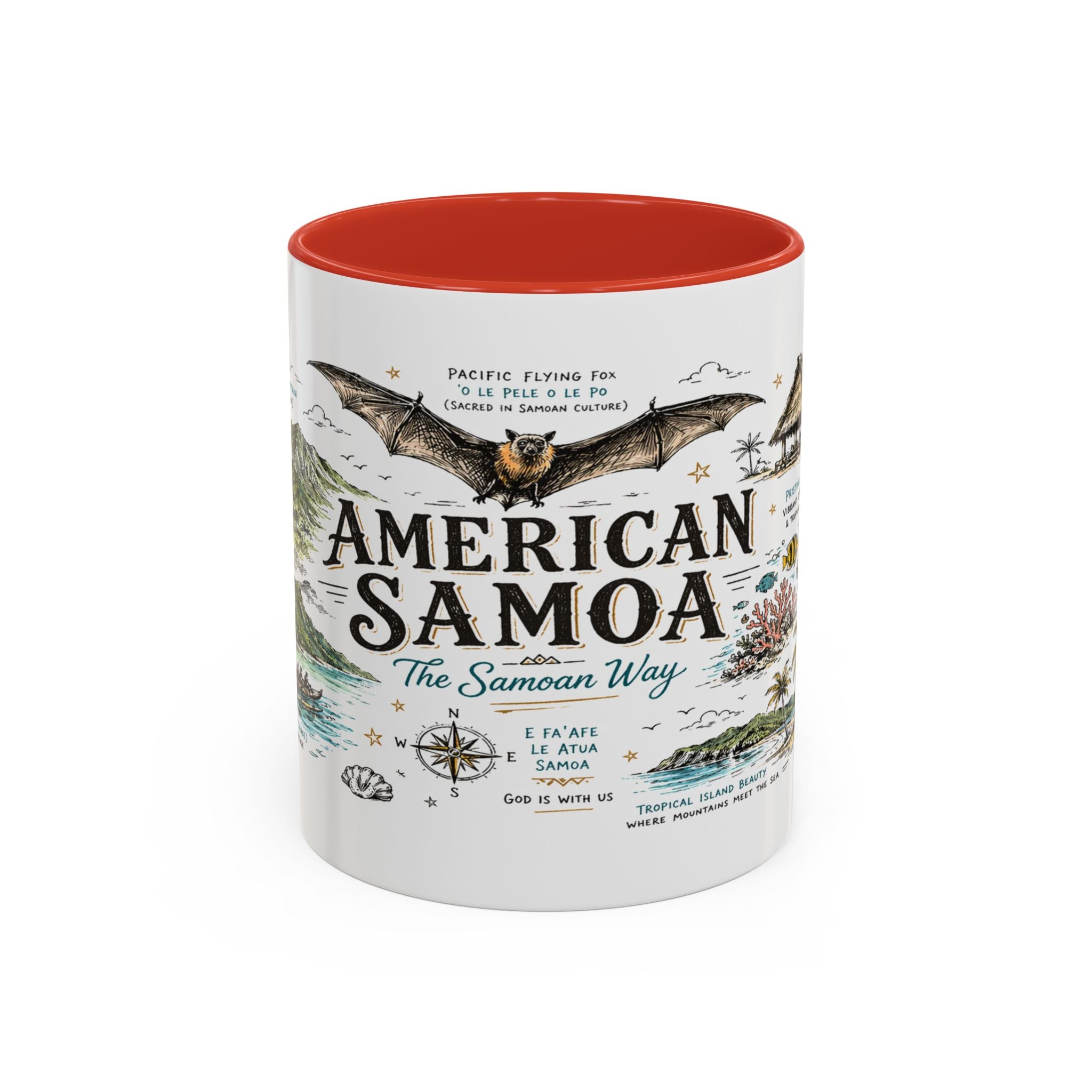 American Samoa National Park Coffee Mug | Pacific Island Rainforest Reef Gift | Accent Color Ceramic 11oz 15oz
