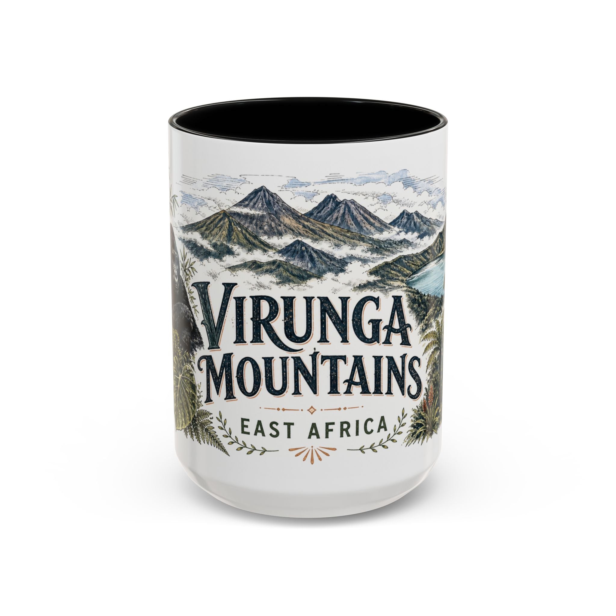 Virunga Mountains Mug, East Africa Travel Souvenir, Bucket List Gift, Accent Ceramic Coffee Mug 11oz 15oz