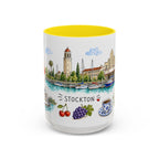 Stockton Illustrated Travel Mug | City Souvenir Accent Coffee Mug | 11oz 15oz Ceramic Cup
